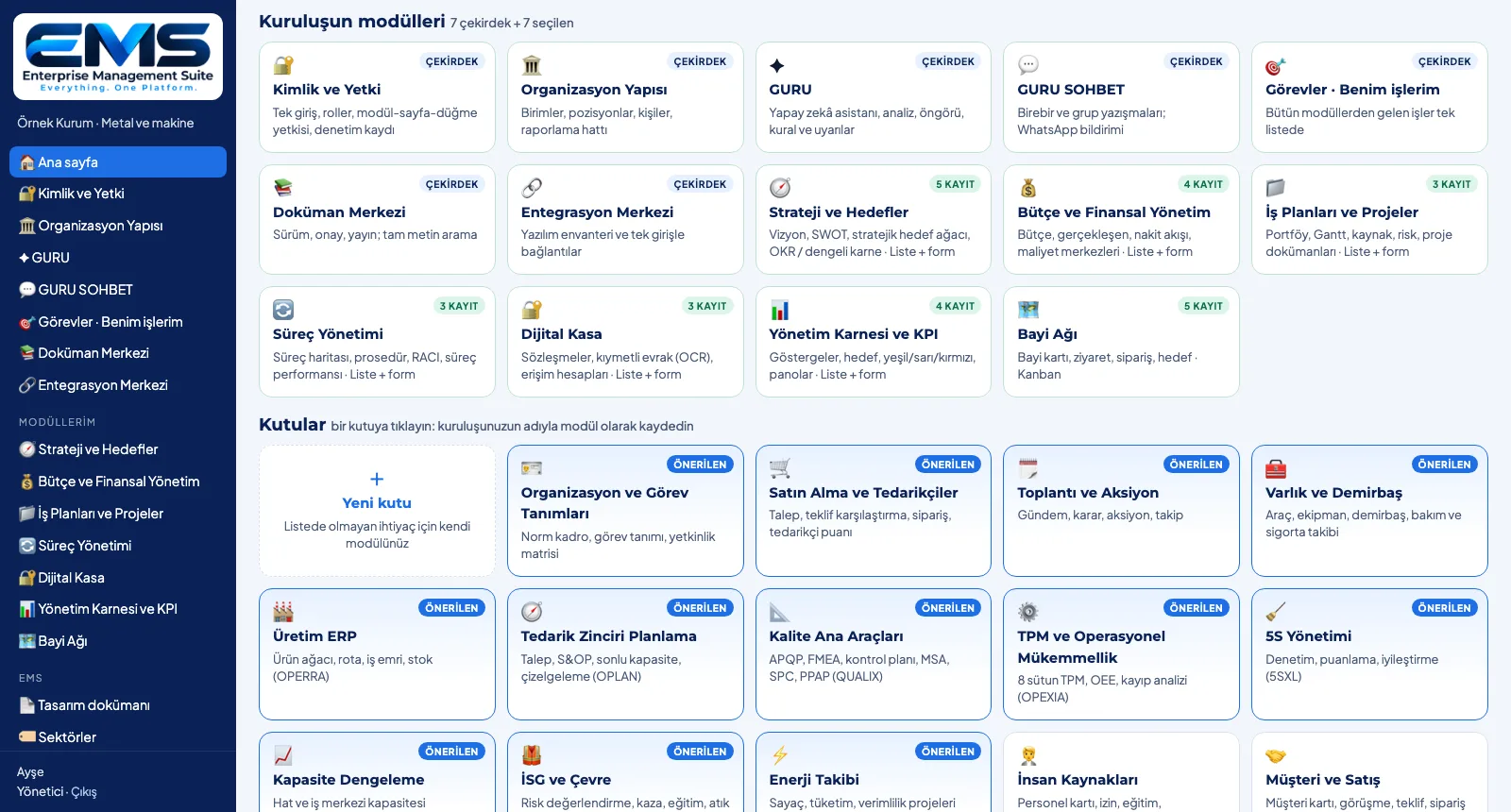 CATALOG — Çekirdek ve modüller